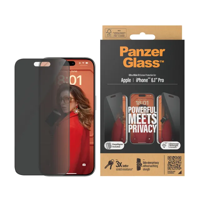 【PanzerGlass】iPhone 15 Pro 6.1吋 Privacy 2.5D 耐衝擊高透防窺玻璃保護貼(尊榮保固一年)