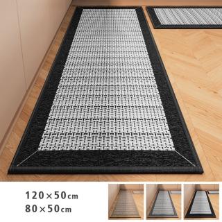 【聚時柚】2件組質感吸水120*50+80*50cm廚房腳踏墊(多尼爾色織橡膠地墊)