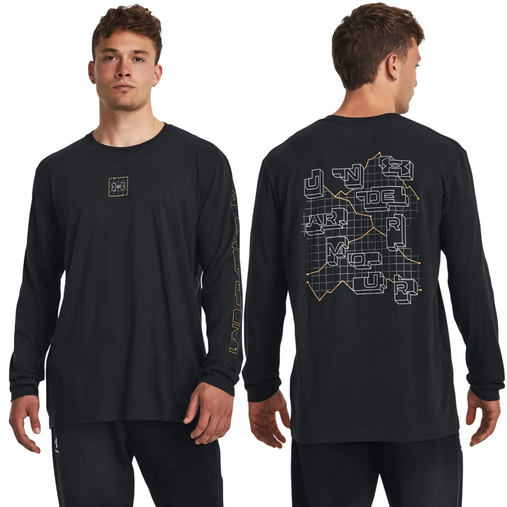 【UNDER ARMOUR】UA 男 OUTDOOR GRID LOGO 長袖T-Shirt_1380338-001(黑色)