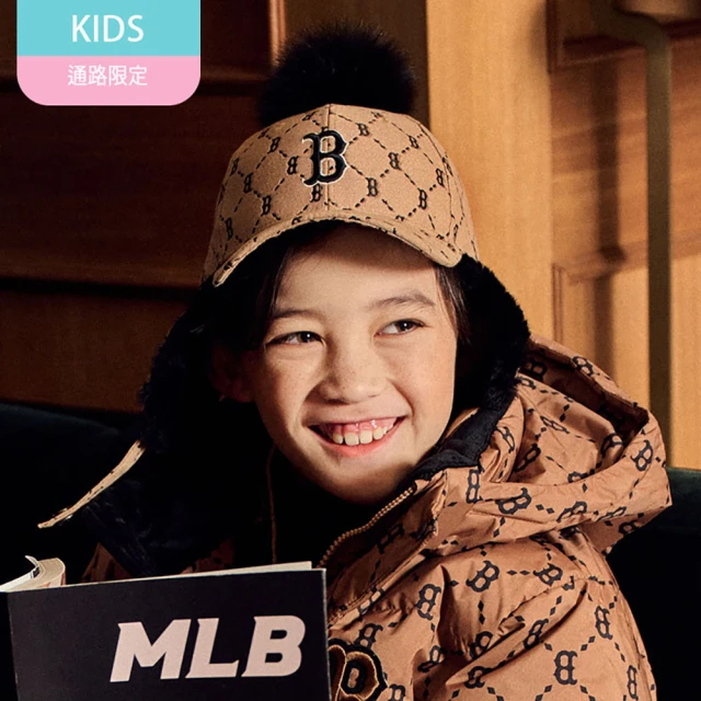【MLB】童裝 毛絨遮耳帽 護耳棒球帽 雷鋒帽 MONOGRAM系列 飛行帽 波士頓紅襪隊(7AWMM1726-43BGS)