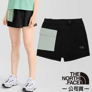 【The North Face】女 4D彈性可調透氣排汗登山短褲/褲裙/健行_亞洲版型(4UCH-4Q9 黑/淺綠 N)