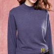 【MON’S】全羊毛高領燙鑽波紋針織上衣(100%羊毛)