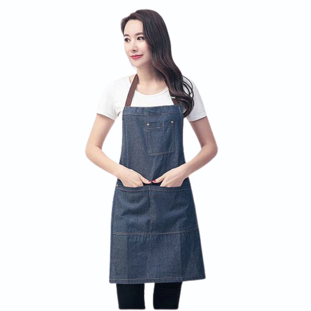 PS Mall 韓版時尚條紋圍裙 大口袋咖啡廳工作圍裙 3入