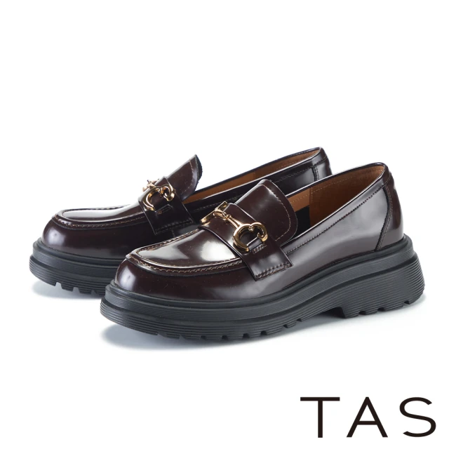 TAS 小V口金屬真皮中粗跟短靴(可可)優惠推薦