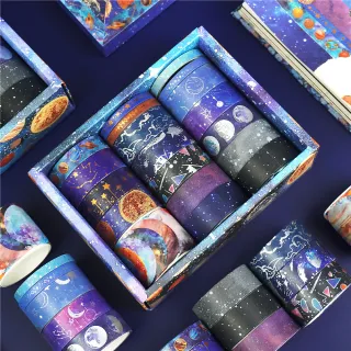 星空燙金和紙膠帶-19入禮盒裝(手作 手工 筆記本 文具 裝飾 美術 禮物 包裝)