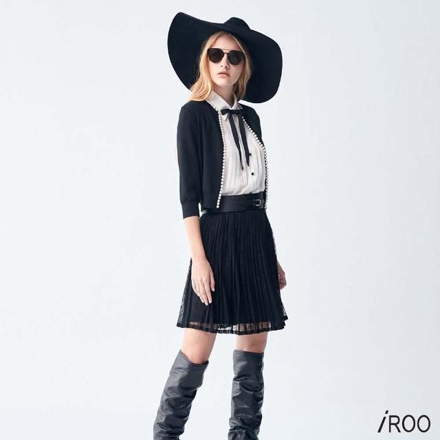 【iROO】蕾絲細褶短裙