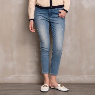 【perng yuh 芃諭名品】活力輕漾 亮鑽 刷色 窄管 九分 牛仔褲(2023 AW Collection｜2C秋冬系列)
