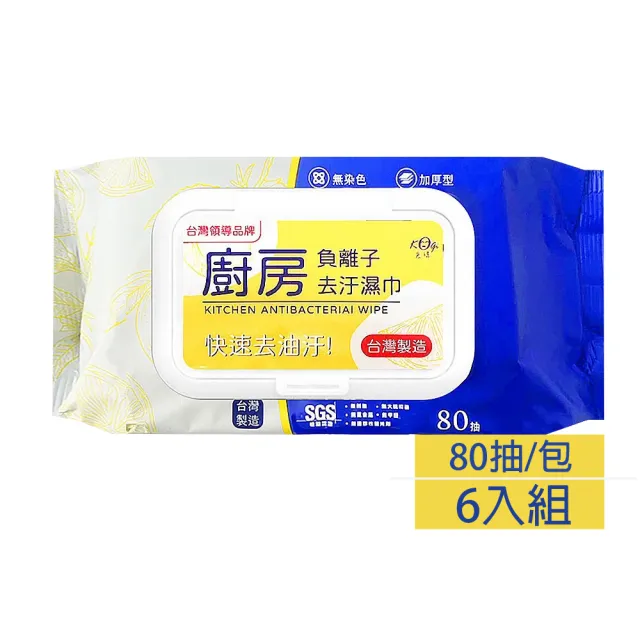 【宏瑋】廚房負離子去污溼紙巾 居家清潔紙巾(80抽/包-6入組)