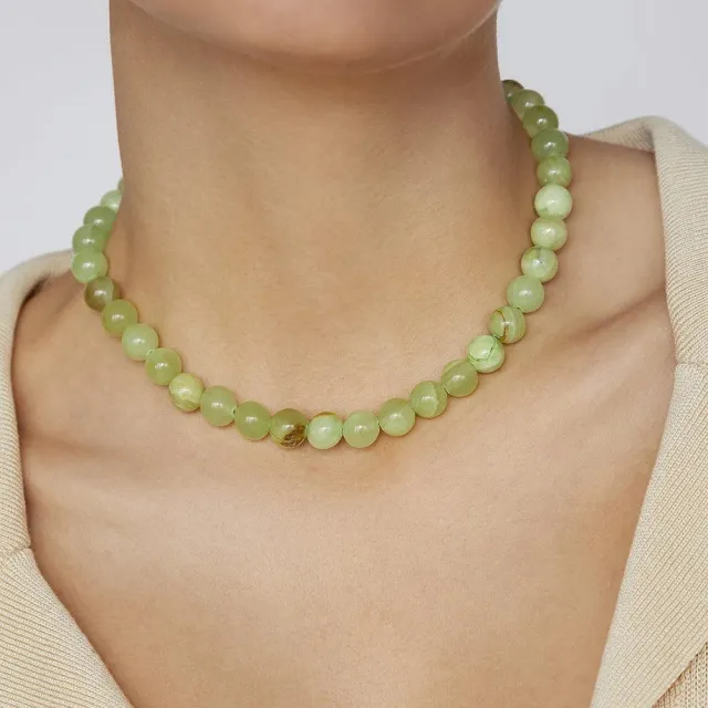【SHASHI】紐約品牌 JADE GEMSTONE 淺綠色玉石圓珠項鍊 優雅百搭款(淺綠色玉石)