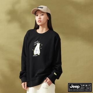 【JEEP】女裝 俏皮北極熊圖騰設計大學T(黑色)