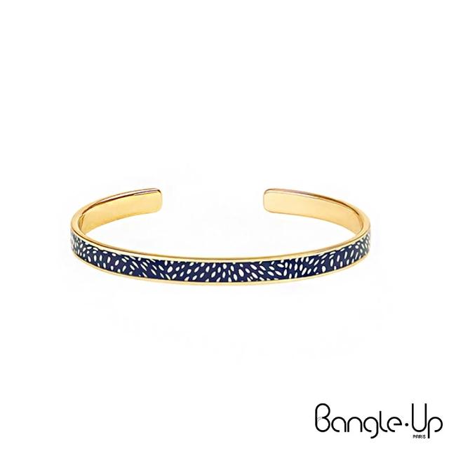 【Bangle up】復古斑點印花琺瑯鍍金開口手環(午夜藍)