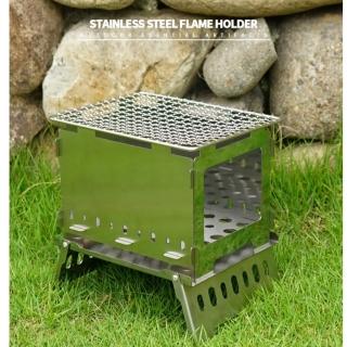 【May Shop】兩入組 折疊卡片爐燒烤架野營防風焚火臺便攜木炭生火燒柴火烤肉爐(摺疊收納)