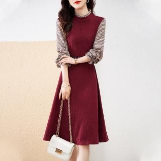【ONEY 歐妮】★氣質收腰木耳邊撞色中長版連身裙(洋裝/OL/長版上衣)