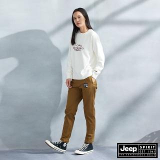 【JEEP】女裝 經典布標休閒長褲(卡其)