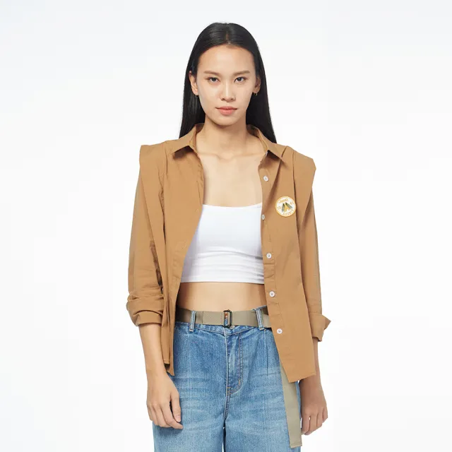 【JEEP】女裝 活片剪接長袖襯衫(棕)