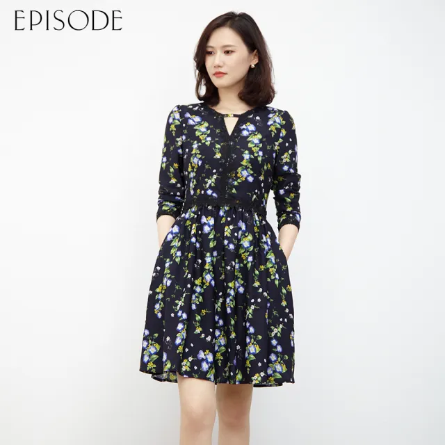 【EPISODE】出清品 優雅浪漫花卉雪紡收腰長袖洋裝E30552