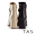 【TAS】羊皮皮帶扣飾粗高跟短靴(黑色)