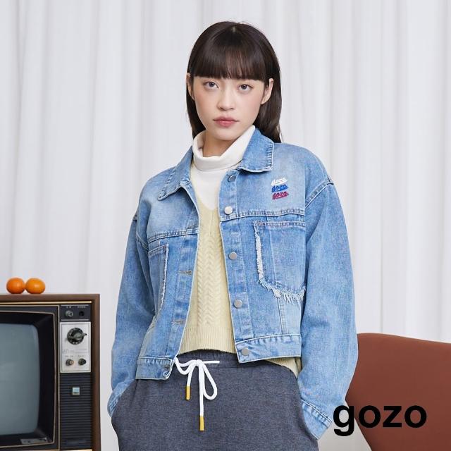 【gozo】MOMO獨家款★限量開賣 gozo三次方抽鬚短版牛仔外套(淺藍)