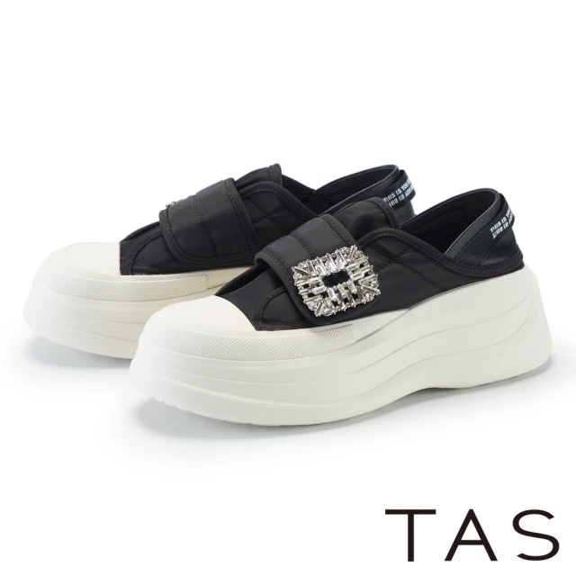 TAS 方鑽釦布面厚底休閒鞋(黑色)品牌優惠