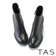 【TAS】超質感素面粗高跟短靴(黑色)