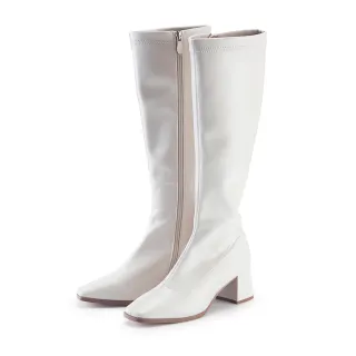 【ORIN】時髦簡約素面粗高跟長靴(白色)