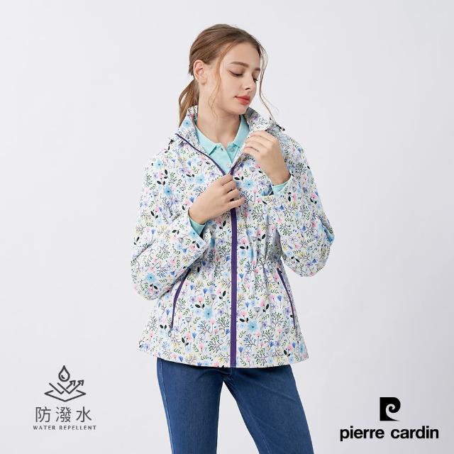 【pierre cardin 皮爾卡登】女款 戶外防風防潑水可拆帽印花外套-白色(6235795-90)