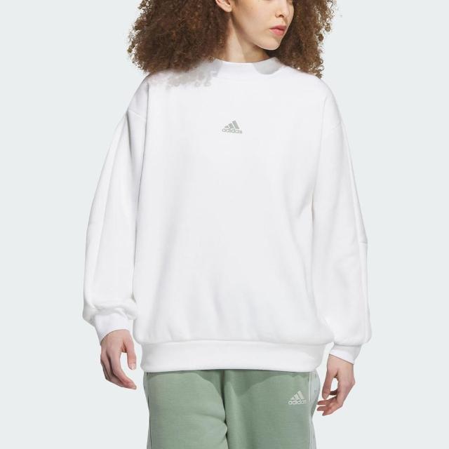 【adidas 愛迪達】Word Sweatshirt 女 長袖 上衣 亞洲版 運動 訓練 休閒 寬鬆 白綠(IK9886)