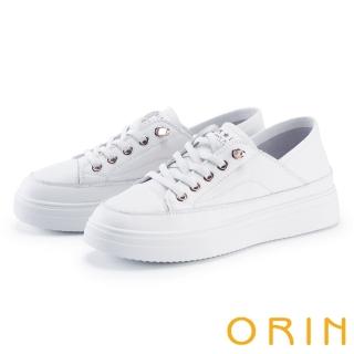 【ORIN】輕甜色系兩穿牛皮厚底休閒鞋(白色)