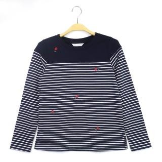 【Kinloch Anderson】圓領剪接條紋刺繡長袖上衣 金安德森女裝(KA0763014 紅/深藍)