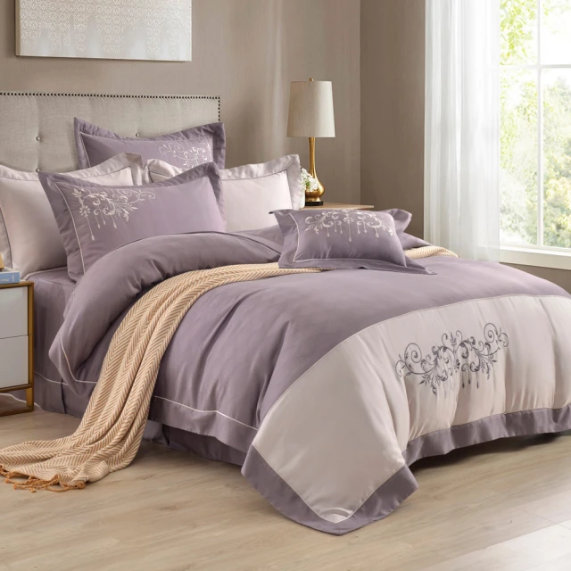 織眠家族 40支刺繡萊賽爾四件式兩用被床包組 典藏緹花-紫(加大)