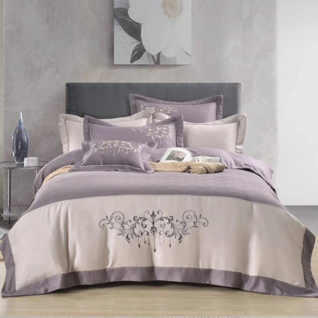 織眠家族 40支刺繡萊賽爾床罩組 典藏緹花-紫(雙人)優惠推