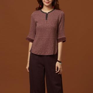 【古典美】08026緹花刺繡圓弧袖上衣(茶禪服/中國風/國服/漢服/手染服/棉麻/亞麻/天然纖維)