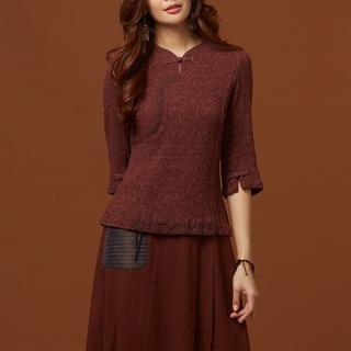 【古典美】08027緹花刺繡斜襟上衣(茶禪服/中國風/國服/漢服/手染服/棉麻/亞麻/天然纖維)