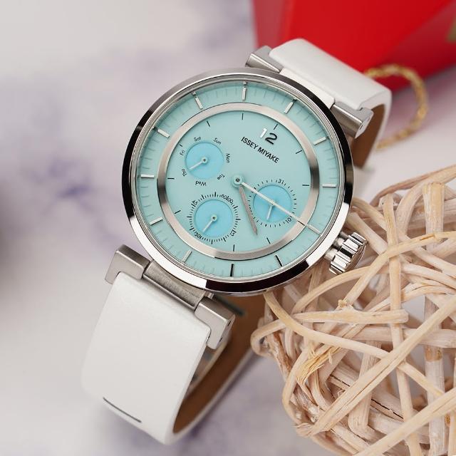 【ISSEY MIYAKE 三宅一生】W mini系列 湖水藍日曆手錶-39mm 母親節 送禮 禮物(VD75-0030G NYAB703Y)