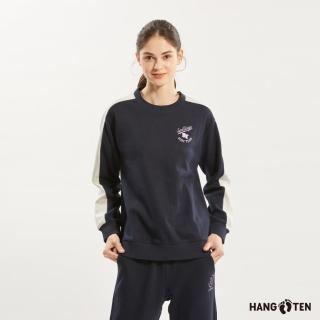 【Hang Ten】女裝- 雙面布保暖衝浪隊印花大學T(深藍)