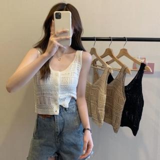 【D.studio】韓版百搭顯瘦鏤空洞洞針織背心(上衣 小可愛 女裝 背心女 衣服 短版上衣 短板上衣 V264)