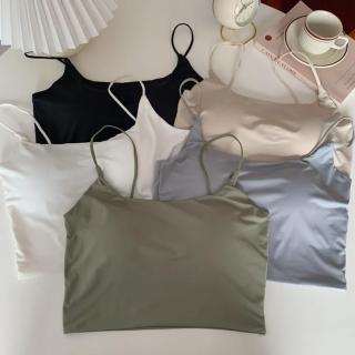 【D.studio】韓版無痕冰絲美背小可愛(帶胸墊免穿內衣短版背心上衣 女裝 背心衣服短版上衣短板上衣 V243)