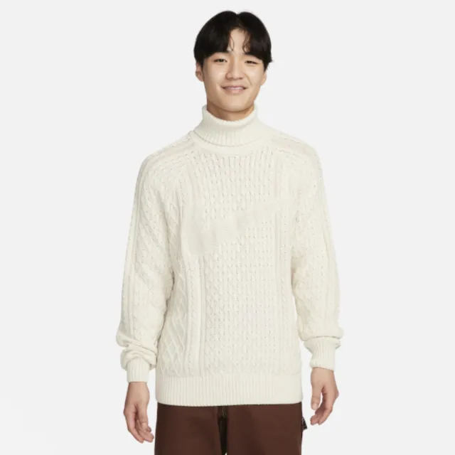 NIKE 耐吉】上衣男款長袖上衣運動AS M NL CABLE KNIT TURTLENECK 米白