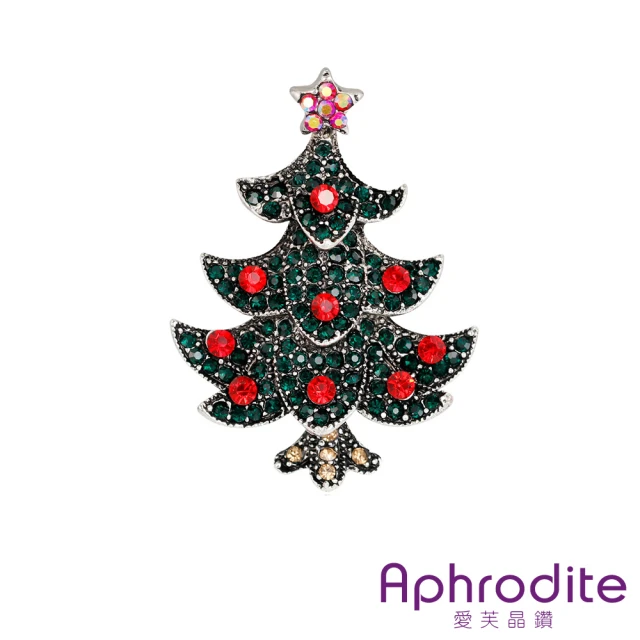 【Aphrodite 愛芙晶鑽】星星胸針 聖誕樹胸針/閃耀美鑽鑲嵌趣味星星聖誕樹造型胸針(銀)