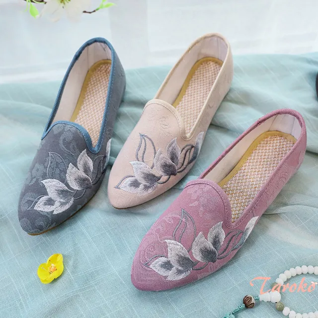 【Taroko】荷花尖頭刺繡飛織穆勒娃娃鞋(7款可選)