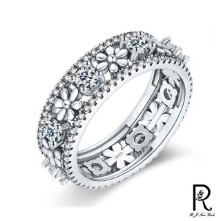 【RJ New York】高雅氣質花卉閃耀鋯石戒指(白金色)