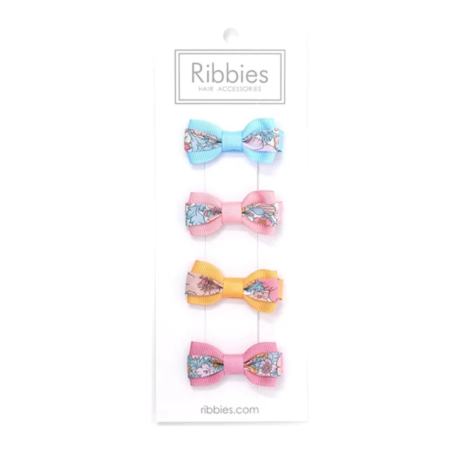 Ribbies 雙色緞帶蝴蝶結4入組-MS Pink(蝴蝶結髮夾)