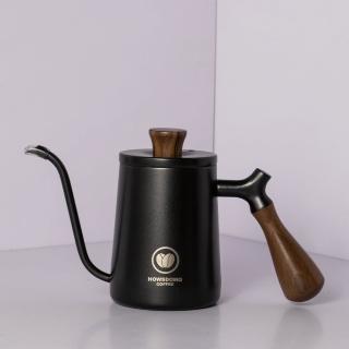 【Howsdomo 好事多磨】胡桃木手沖咖啡壺600ml(手沖壺-304不鏽鋼-黑白)