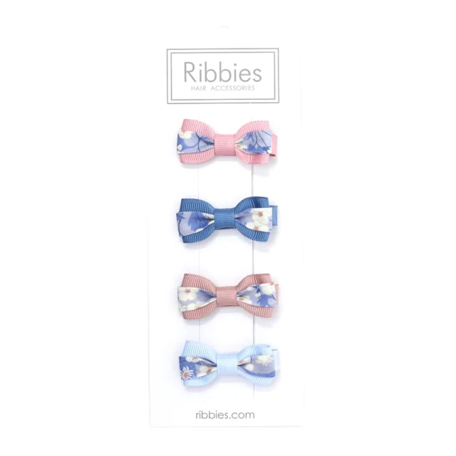 RibbiesRibbies 雙色緞帶蝴蝶結4入組-Mitsi Pastel Blue(蝴蝶結髮夾)