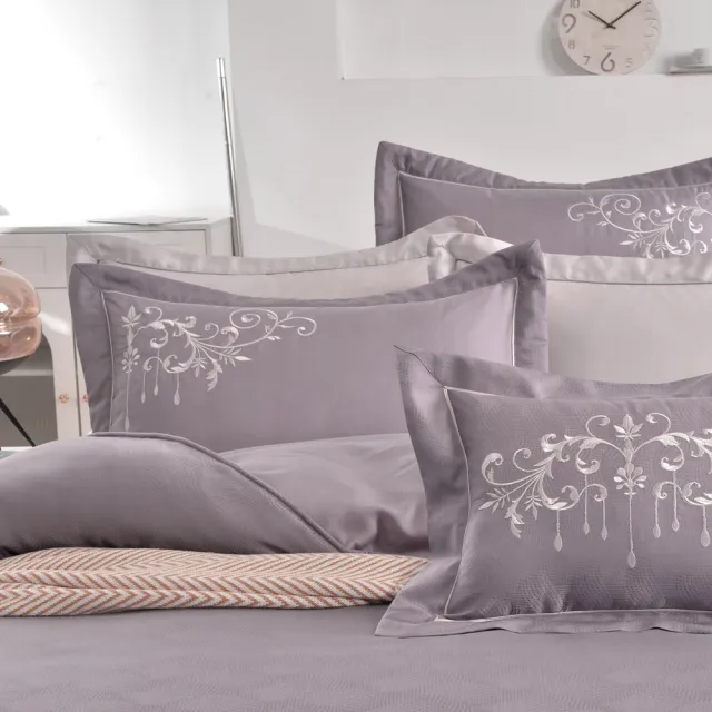 【織眠家族】40支刺繡萊賽爾四件式兩用被床包組 典藏緹花-紫(加大)