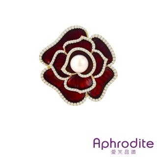 【Aphrodite 愛芙晶鑽】山茶花胸針 珍珠胸針/璀璨美鑽華麗經典山茶花珍珠造型胸針(2色任選)