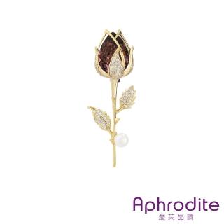 【Aphrodite 愛芙晶鑽】玫瑰胸針 花朵胸針/華麗微鑲美鑽水晶淡水珍珠玫瑰花朵造型胸針(2色任選)