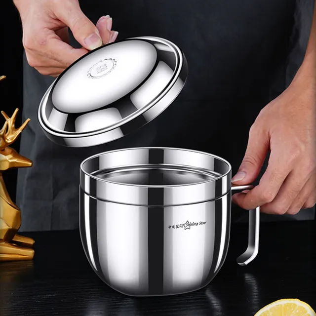 【PUSH!】餐具用品 304不鏽鋼雙層分格帶把帶蓋泡麵碗 速食麵碗 湯碗 大號飯碗 便當飯盒(泡面碗 E190)