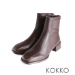 【KOKKO 集團】超顯瘦時髦方頭貼腿粗跟短靴(深咖色)