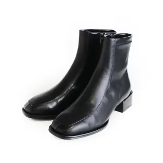 【KOKKO 集團】超顯瘦時髦方頭貼腿粗跟短靴(黑色)